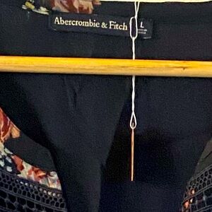 Abercrombie & Fitch Floral Mini Dress Women L V Neck Sleeveless Navy Blue Lined